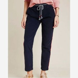 Anthropologie Sundry Navy Blue Corduroy Striped Trimmed Straight Leg Pants sz 25